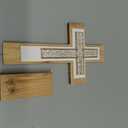 TRENDIN Wooden Standing Cross Decor for Table Desk, Rustic Stand Up Wood Cross Statue for Shelf, Decorative Catholic Christian Religious Home Decoration for Bedroom, Living Room