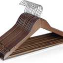 Wooden Hangers 10 Pack,Heavy Duty Wood Coat Hangers,with 360-degree HookSmooth Finish Wooden Clothes Hangers with Non Slip Pants Bar, Sturdy Clothes Hangers for Shirts,SuitWalnut (Walunt)
