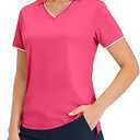 Hiverlay Women's Polo Golf Shirts Quick Dry UPF 50+ V-Neck with Collar Lightweight Tennis Workout Tank Tops M, Pink