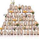 Glass Bud Vases Set of 64 - Amber Assorted Small Mini Glass Vases for Flowers, Crystal Vintage Vase Set, Bulk Centerpieces for Table Décor, Wedding, Home and Events (Amber, 64 Pcs)