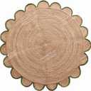 4x4, 5x5, 6x6,feet Natural Jute Scallop Round Rug, Floor Scalloped Edge Rug Braided Boho Eco Large Circular Handmade Area Rugs