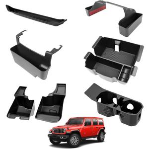 Center Console Organizer for 2024-2025 Jeep Wrangler JL 4XE Console Cup Holder Organizer Trunk Storage Tray Hanging Armrest Storage Box for for Wrangler Accessories(24+ 6-Piece, Not Gladiator)