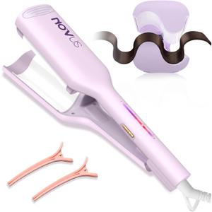 NOVUS Curling Iron Hair Crimper Waver - 1.25 Inch Anti-Scald Rovy Waves Curling Wand, Ionic Deep Waver Hair Curler Tool with Ceramic 2 Barrel for All Hair Types, Auto Shutdown Protection (Purple-1.25 Inch)