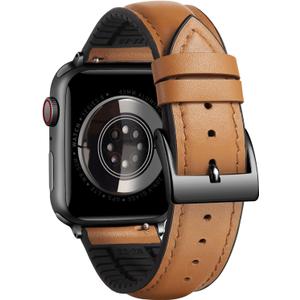 BINLUN Compatible with Apple Watch Bands Leather Silicone-Lined Elegant Sweatproof 38mm 40mm 41mm /42mm 44mm 45mm 46mm 49mm Replacement Strap for iWatch Ultra/SE 10/9/8/7/6/5/4/3/2/1 Men Women (B-Light Brown)