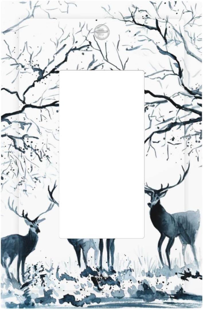 Single Gang Rocker Switch Receptacle Plate - 1 Gang Decora GFCI Christmas Deer Blue Decorative Wall Plate Cover Wallplate with Screws Single Gang Rocker Switch Receptacle Plate - 1 Gang Decora GFCI Christmas Deer Blue Decorative Wall Plate Cover Wallplate with Screws