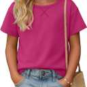 Girls Short Sleeve Shirts 5-14Y | Crew Neck, Causal, Soft, Summer, Loose, Casual, Simple, Basic, Breathable, Comfortable, Lightweight, Stretchy, Relaxed Fit (Pink)