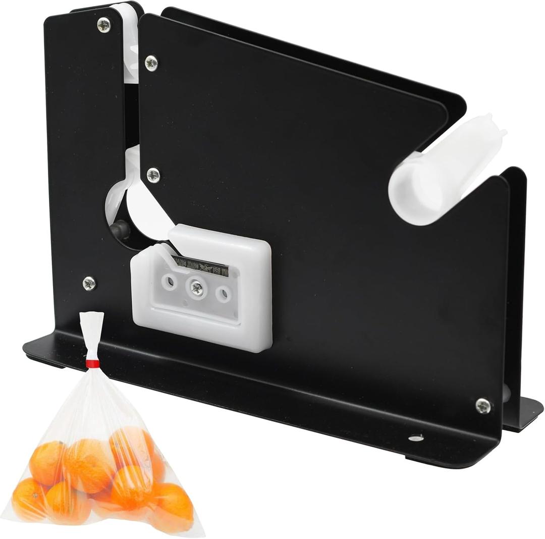 Heavy Duty Poly Bag Sealer Tape Machine with 2 Tape Roll- Steel Bag Sealing Tape Dispenser for Fruits, Greens & Ground Meat Packaging with Integrated Trimmer Blade