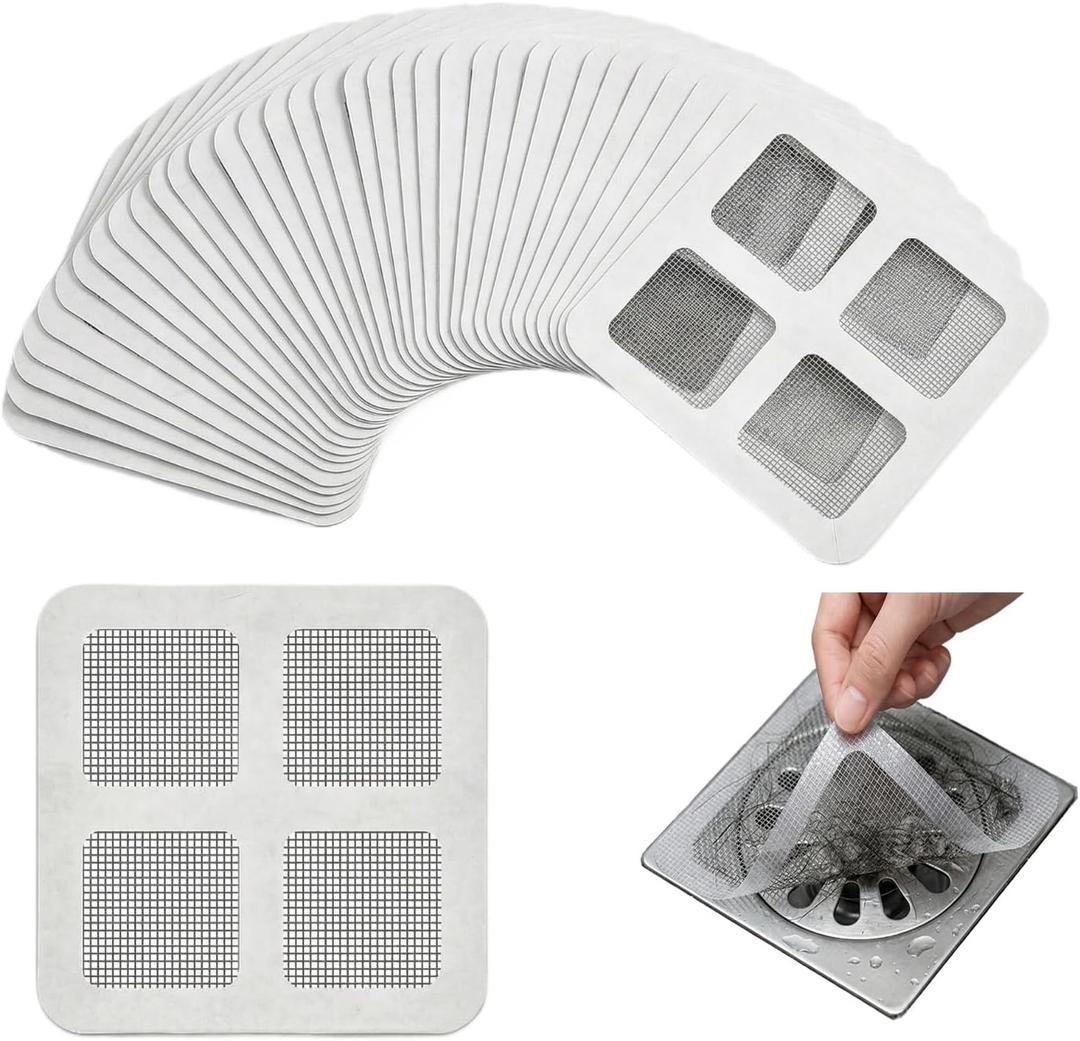 Disposable Shower Drain Hair Catcher Stickers 50 PCS, Peel & Stick Mesh Drain Covers for Hair, No-Tool Hair Trap for Shower Bathtub Sink & Laundry Drains, Self-Adhesive Drain Filter Screen
