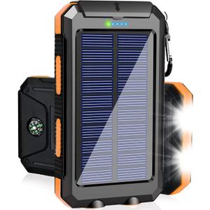 Solar Charger Power Bank, 38800mAh Portable Charger Fast Charger Dual USB Port Built-in Led Flashlight and Compass for All Cell Phone and Electronic Devices (Orange)