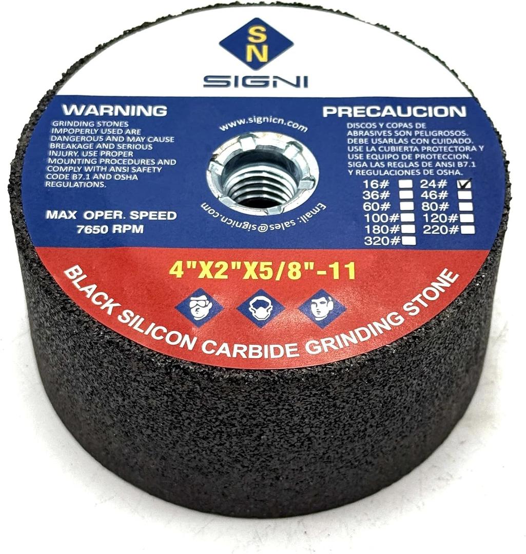 SIGNI 4 inch Silicon Carbide Grinding Stone with 5/8 Arbor for Grinding Masonry (24 Grit)