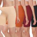 Angelhood Women's Cotton Boy Shorts Underwear Anti Chafing Seamless Biker Shorts High Waisted Soft Plus Boxer Briefs 4 Pack (Medium, Black Beige Burgundy Orange)