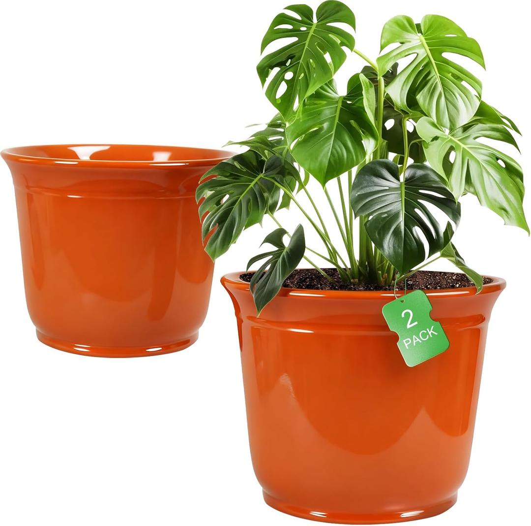 2 Pack 18/15 Inch Large Plastic Pots for Plants, Planters for Outdoor Plants, Durable and Lightweight Flower Pots, Big Outdoor Planters Weather Resistant & UV Resistant, Orange
