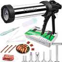 Large Capacity Jerky Gun Kit, Stainless Steel Beef Jerky Gun, Meat Gun with 5 Nozzles, Sausage Stuffer, Beef Jerky Maker1 Meat Pusher, And 5 Cleaning BrushesPerfect for Homemade Jerky and Sausages