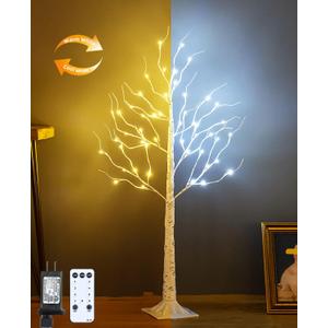 Lighted Birch Tree, 4ft 48LED Birch Tree Lights, Indoor Outdoor Artificial Twig Tree Light 9Modes Timer for Christmas Easter Home Party Wedding Decor,Warm & Cool White
