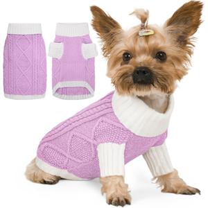 Dog Sweater for Small Dogs Argyle Cable Knit Turtleneck Pullover Winter Clothes for Boys Girls Stretch Chihuahua Yorkie Puppy Christmas Doggie Pet (S, Purple)