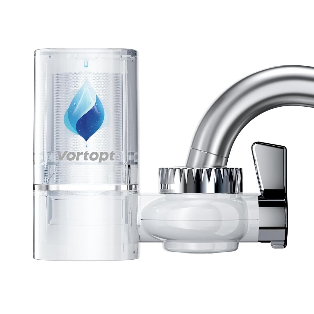Vortopt Advanced Sink Faucet Filter, NSF Certified Faucet Installation System, 400 Gallon Capacity, Can Reduce 99% Chlorine and Odors, with 1 Water FilterT1-White