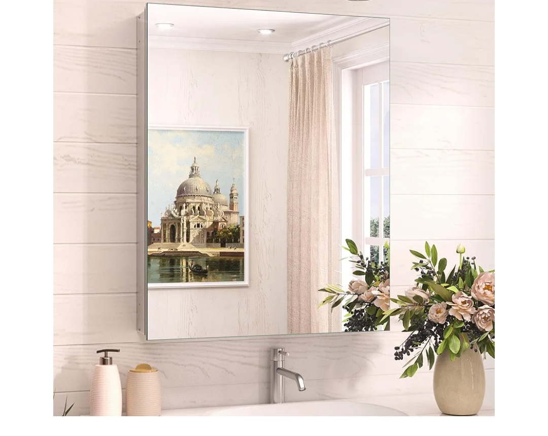 TokeShimi 20x26 Medicine Cabinet Mirror with Storage Tempered, Aluminum Surface Mount or Recessed Medicine Cabinet Silver with Adjustable Shelves for Bathroom Vanity Modern Farmhouse