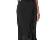 MITILLY Women's Satin Formal One-Shoulder Mock Neck Long Sleeve Bodycon Wrap Mermaid Hem Cocktail Party Maxi Dress New (Medium, Black)