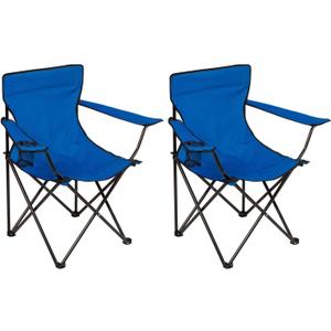 Folding Camping Chair with Cup Holder, 225lbs Capacity, Portable Foldable Chair with Large Anti-Sink Feet, PE Coated Fabric for Outdoor, Beach, Fishing, Backpacking, Blue 2PCS