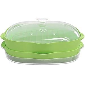 Microwave Bacon Rack, Two-Tier Bacon Grill Tray, Multifunctional Steamer for Cooking Food and Vegetables, Bacon Cooker with Splatter Lid, Large Capacity, Suggest Dishwasher Clean.（Light Green）  