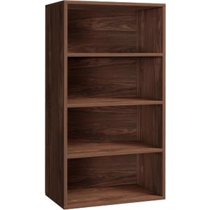 Basic Open Shelf Bookcase 4-Tier Extra Deep Wooden Bookshelf, Storage Shelves with 11-Inch Depth, Black Walnut