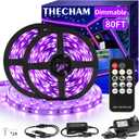80ft Black Lights Strip with Remote, 1440 LEDs, 12V Flexible Black lights for Glow Party, Adjust Brightness, Delay Off, 3 Light Modes, Indoor Party, Stage Lighting