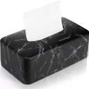 Tissue Box Holder, Rectangular Napkin Dispenser Box Cover, Black Faux Marble Facial Dryer Sheet Towel Organizer Case for Bathroom, Bedroom, Kitchen, Cars