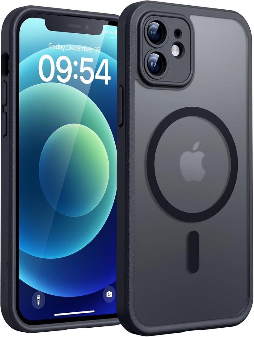 TOCOL for iPhone 12 Case, Compatible with Magsafe, Full Camera Protection, Builtin Magnetic Ring, Translucent Matte Phone Case for iPhone 12 6.1 inch (Black)