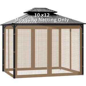Gazebo Universal Replacement Mosquito Netting, 10' x 12' Outdoor Canopy Net Screen 4-Panel Sidewall Gazebo Curtains, with Zippers, Easy to Install, Fit for Most Gazebos 10x10 CanopyPatioKhaki