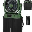 Misting Fan Portable Camping Fan 42800mAh Rechargeable with Remote Control, 3 LED Light & Stepless Speed Control & Cooling Spray with 6L Bucket, Timer Function, Portable Handle, Rotating Hanging Hook (Green)