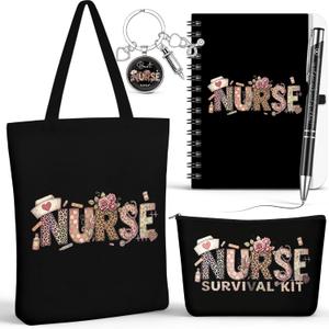 Kosiz 5 Pcs Nurse Gifts for Women, Cosmetic Bag, Canvas Bag, Coil Notebook, Ballpoint Pen and Keychain Inspirational Gift for Office School Graduation Teacher Coworker Christmas