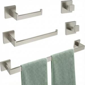 5-Piece Brushed Nickel Bathroom Hardware Set, Wall Mounted Thickened 304 Stainless Steel Towel Holder Set, Featuring 23.6" Towel Bar, Hand Towel Rack, Toilet Paper Holder, and 2 Towel Hooks