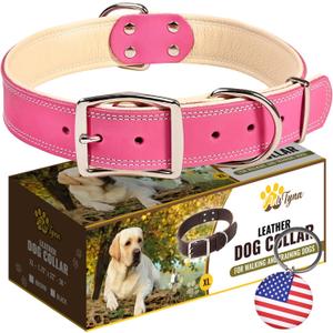 ADITYNA Heavy-Duty Pink Leather Dog Collar for Extra-Large Dogs - Soft Padded for Comfort - Big Girl Dog Collar for Walking, Training, and Hiking (Extra-Large: Fit 22-30" Neck)