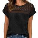 ANRABESS Wemens Tops Summer Sweaters Shirts Short Sleeve Lace T-Shirts Dressy Casual Business Tee Blouses 2026 Trendy Clothes Black XX-Large