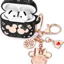 (with Cute Keychain) Girovo Compatible with Apple Airpods 4 Case 2024 Women, Soft Silicone Two-Tone Funny Cartoon Engraved Portable 360 Full Protection Anti-Scratch Air pod 4 Case Black/Pink