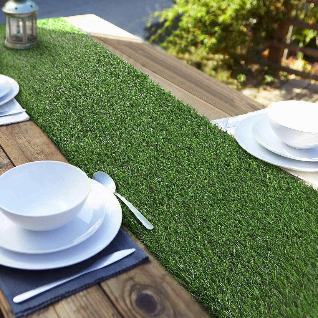 Aneco 14 x 72 Inch Artificial Grass Table Runners Carpet Roll Synthetic Grass Table Runner Grass Tabletop Decoration for Spring Fall Summer Holiday, Baby Shower, Wedding, Birthday, Banquet (Green)