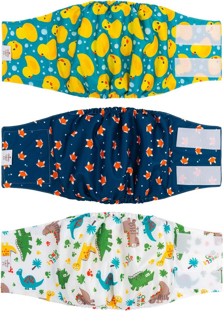 CuteBone Belly Wrap Male Dog Washable Puppy Diapers Reusable Doggie Diapers Large 3pcs a Pack DM02L (L(17"-21"))