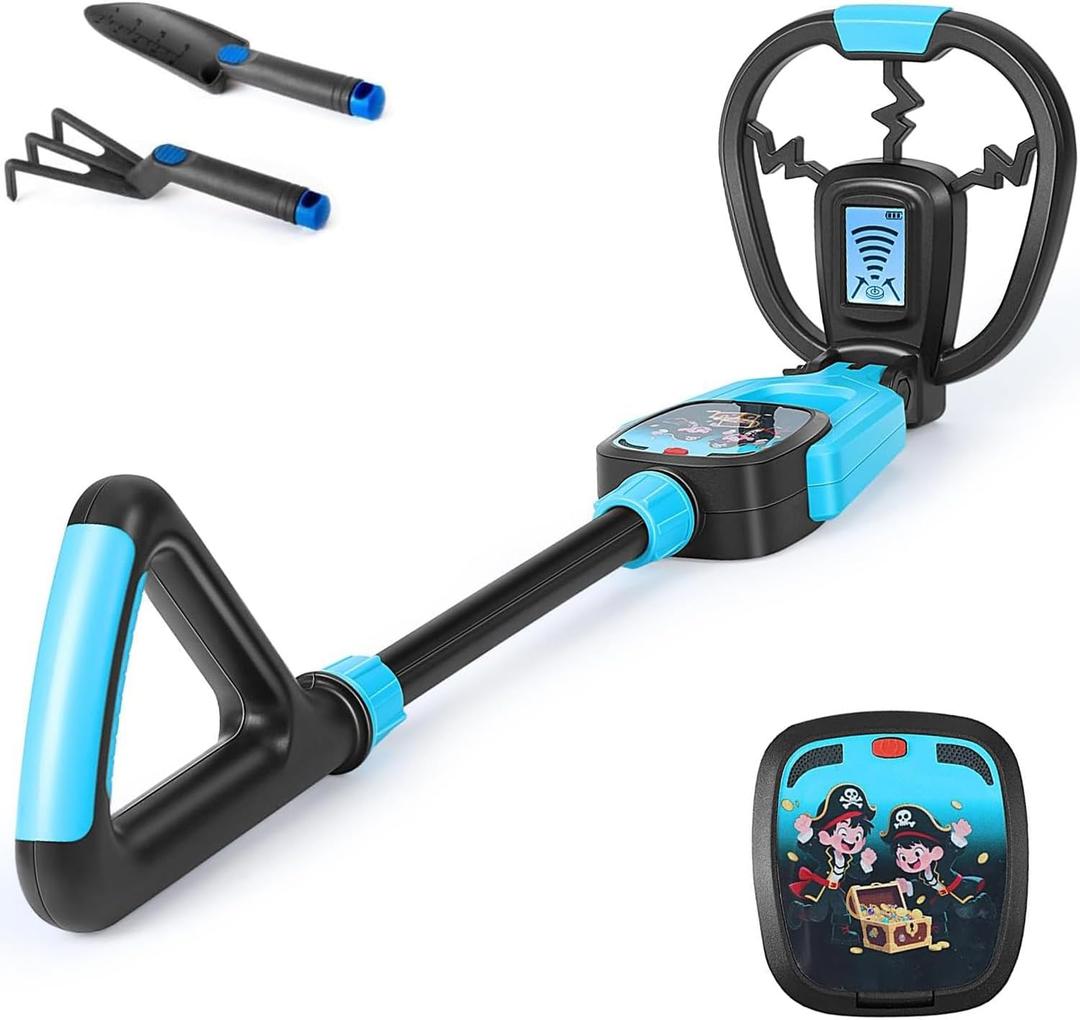 Kids Metal Detector for Boys & Girls 4-10, 1lb-Metal Detector Lightweight for Kids, Adjustable Stem from 23.6" to 28.3", 4"-Depth, Waterproof Metal Detector with Shovel Rake