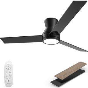 Ceiling Fan with Light Remote Control - Flush Mount Dimmable 3000K-6500K LED 6 Speed with Quiet DC Motor for Bedroom, Living Room and Outdoor Patio (42 Inch, Black)