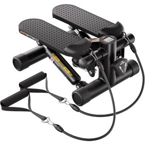 Mini Stair Stepper with Resistance Bands, Hydraulic Exercise Stepper for Home Fitness, 400LBS Capacity, LCD Monitor for Workout Tracking