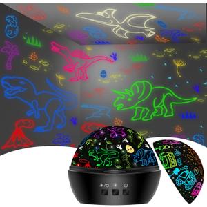 Dinosaur Night Light Toys for 3-8 Year Old Boys,2 in 1 Dino Projection for 2-10 Year Kids,Boys Girls Gifts,Suitable for Chirstmas Xmax Easter Birthday (Black)