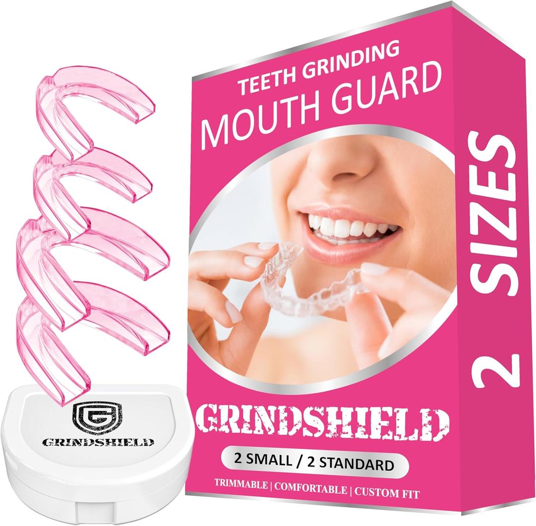 2 x Anti Grinding Guard - Mouth Guard for Women  2 Sizes, Custom Fit, Non-Bulky, Moldable, Trimmable  (4) Mouth Guards for Teeth Grinding & Case  Comfortable Mouthguard, Night Guard for Tooth Grinding