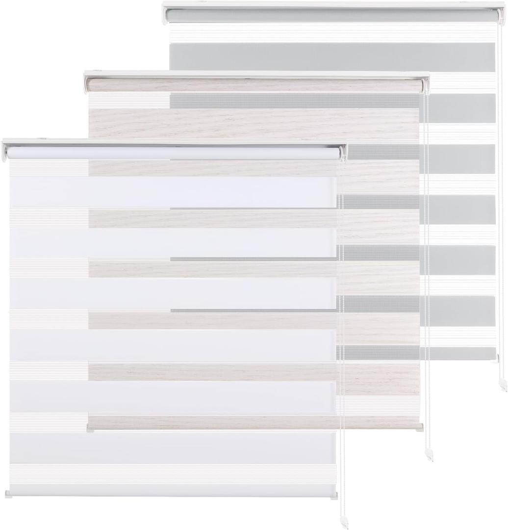 RED GRAPES Zebra Blinds for Windows Dual Layer Roller Window Shades Light Filtering Light Control for Day and Night Blind Shade for Home and Office, Easy to Install (43" W x 72" H, Light Grey, Pack of 2)