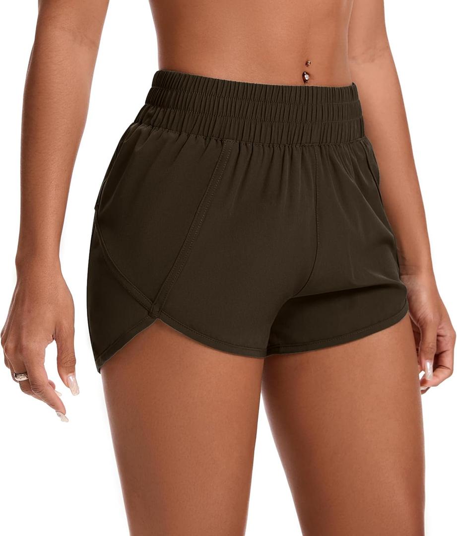 Womens Running Shorts Elastic High Waisted Shorts Workout Shorts Quick Dry Athletic Shorts Pants (Small, Coffee)