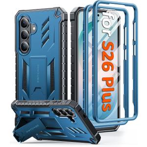 FNTCASE for Samsung Galaxy S26+ Plus Case: with Kickstand | 2 Front Frames | Built-in Screen Protector Military Grade Drop Proof Protection Rugged Protective Phone Case for S26 Plus 6.7 Inch Blue