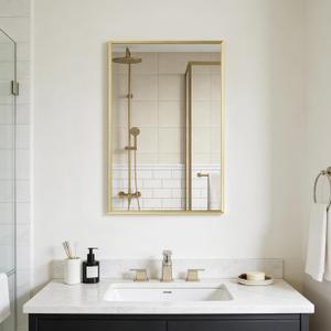 Bathroom Wall Mirror, 16" x 24" Brushed Gold Vanity Mirror for Over Sink