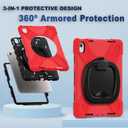 for iPad (A16) 11th/10th Generation Case 2025/2022 (11/10.9),Heavy Sturdy Shockproof Kids Case with Screen Protector, Rotating Stand/Pencil Holder/Shoulder Strap - (Red)