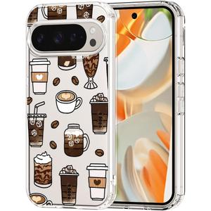 MOSNOVO Case for Google Pixel 9 Pro XL, [Buffertech 6.6ft Military-Grade Drop Protection] [Anti Peel Off Tech] Clear TPU Bumper Phone Case Cover Design - Coffee