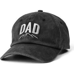 Dad Hat for Men, Washed Cotton Baseball Cap with Brown Leather Patch, Adjustable (Gray)