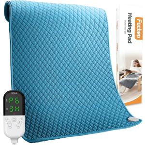 King Size Heating Pad for Back Pain 32"x24" Extra Large Electric Heating Pad for Period Cramps Relief & Body Neck Shoulder Auto Shut Off Heat Pad Temperature Settings Machine Washable Blue